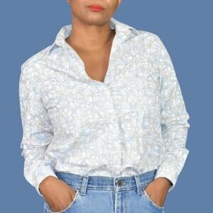 Grayson Hero Shirt Grey Floral Boyfriend Button Front Cotton Tumbled Classic XS